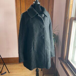 Twee Retro Y2K Black Swing Coat • A-Line Wool Blend Winter Jacket • Women’s L